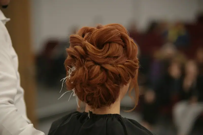Copper-red updo from behind